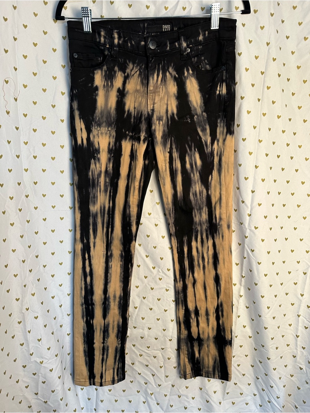 David Kahn Black & Tan Tie-Dye Power Stretch Straight Leg Skinny Jeans 28” Waist